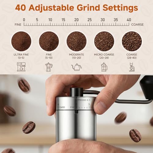 Manual Stainless Steel Coffee Grinder with 40 Adjustable Settings (Stainless Steel Grinding corn)
