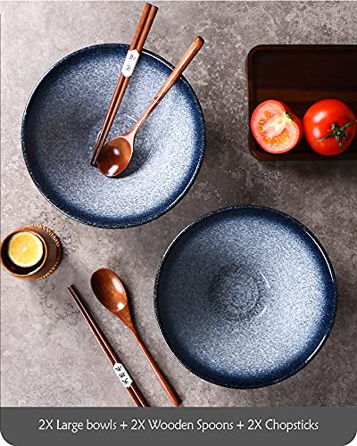 Ceramic Japanese Ramen Bowls (Blue)