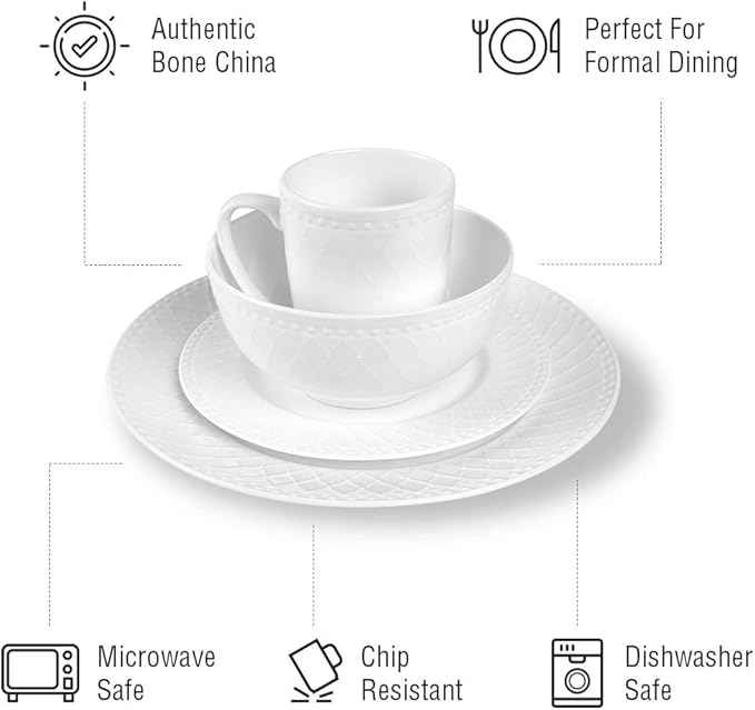 Stone Lain Alexandria 16-Piece Dinnerware Set Bone China, White