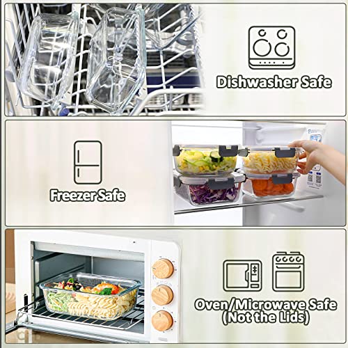 8 Pack 30 oz Glass Food Storage Containers with Lids (White)