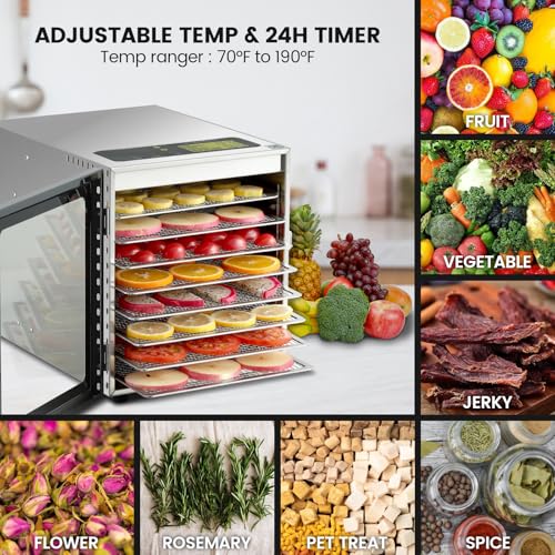 Food Dehydrator Machine 8 Trays 500W Stainless Meat Dehydrator for Beef Jerky (8 Count)