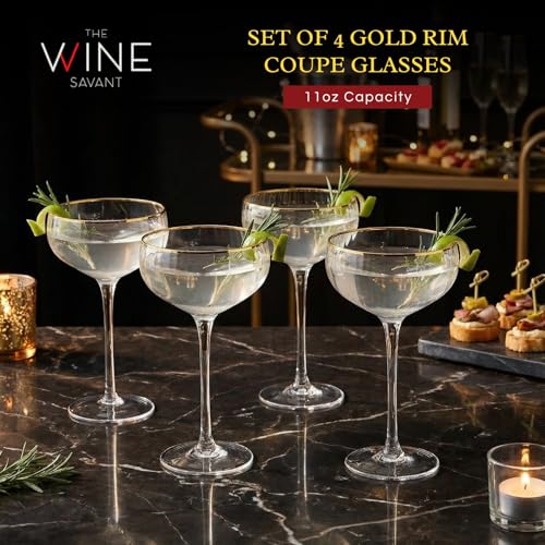 Gold Rim Coupe Glasses 11 oz