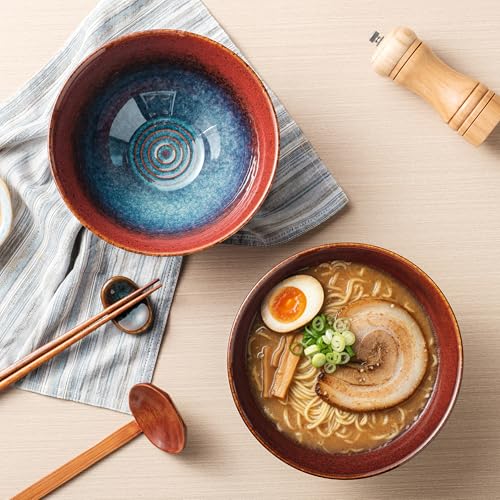 8 Inch Ceramic Ramen Bowl Set of 2 (Aurora Galaxy)
