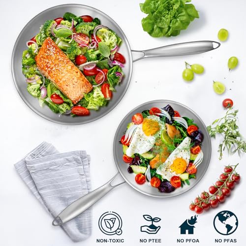 Tri Ply Stainless Steel Frying Pans Set with Lid