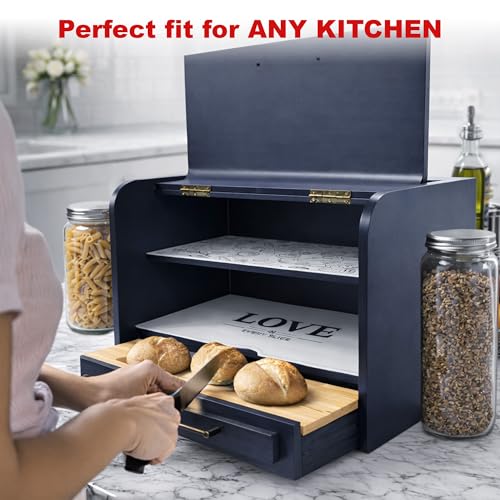 Premium FULLY ASSEMBLED Modern Blue Bread Box (Modern Blue)