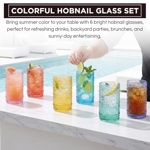 Hobnail Beaded Highball Drinking Tumbler Glasses