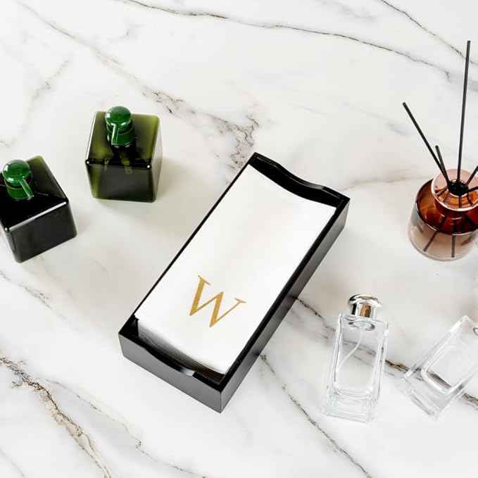 Luxenap 15.8 X 7.9 Inch Linen-Feel Guest Towels, 50 Lettered Hand Towels - Gold Letter 'W', Sans Serif Font, White Paper Dinner Napkins, airlaid, For Restrooms And Tables