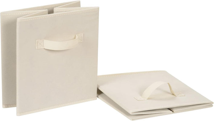 Amazon Basics Collapsible Fabric Storage Cube Bins Organizer with Handles, Sturdy, Beige, 13-x-13-x-13-inch, Pack of 6