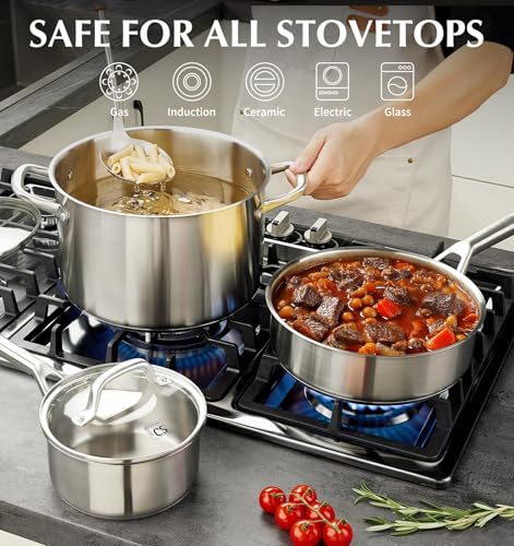 Stainless Steel Cookware Set 17 Piece with 5 Layer Base