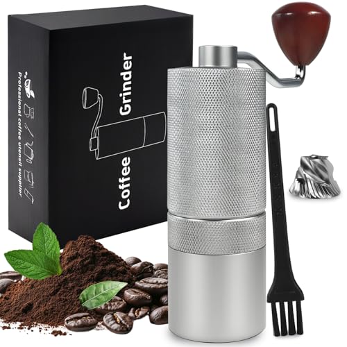 Manual Coffee Grinder Gift Box Detachable Stainless Steel Conical Burr Aluminum Coffee Bean Grinder with 25 Grinding Settings Cleaning Brush Grindable Espresso Moka Pot for Camping Silver (Detachable / Silver)