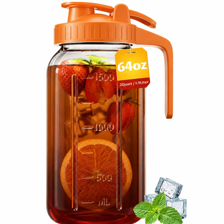 64oz (2quart) Mason Jar Pitcher, Glass Pitcher with Lid for Tea & Cold Brew