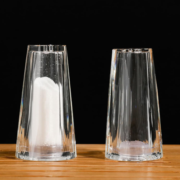Salt and Pepper Shaker Set Spice Dispenser Refillable Design Cut Crystal Seasoning Shaker Kitchen Decor for Cooking Table (2 Count)