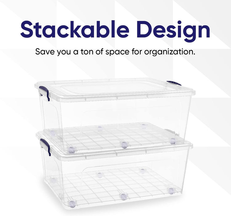 Superio Storage Bins with Lids, Clear Plastic Containers for Organizing, Stackable Totes, BPA Free, Odor Free, Organizer Boxes for Home, and Dorm (4 Pack, 60 Quart)
