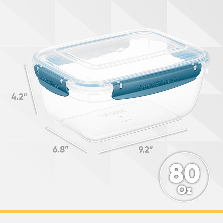 Superio Plastic Food Storage Containers with Airtight Lids, 4 Pack- 80 Oz, BPA Free, Leakproof, Stackable, Microwave, Dishwasher, Freezer Safe, Blue