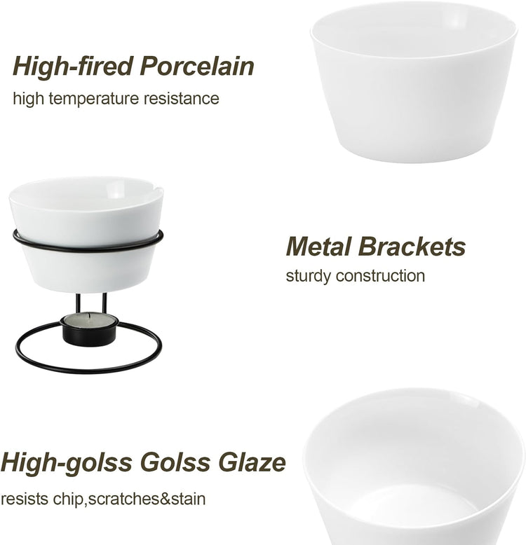 Luvan 4Pcs 12.8oz Butter Warmers for Seafood, Butter Melter with Stands and 20Pcs Tealight Candles,Ceramic Butter Warmer Set for Lobster, Personal Fondue Set Melted Butter Cups for Seafood, Fondue