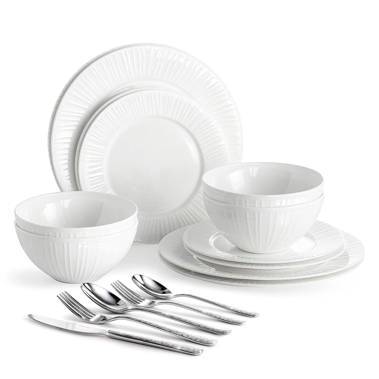 12Pc Bone China Dinnerware Set & 20Pc Flatware Combo Set for 4