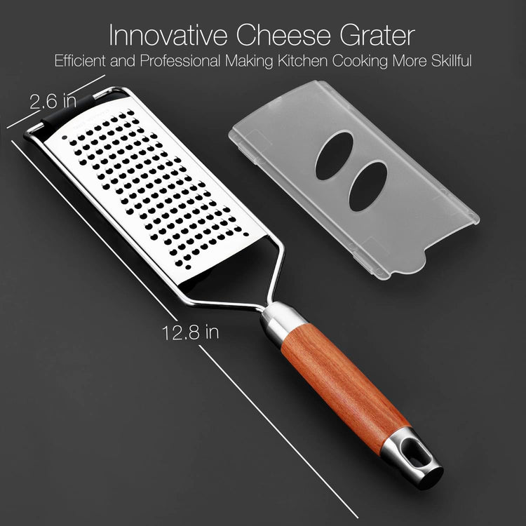 Professional-Grade Lemon Zester with Fine Blades, Lightweight Cheese/Vegetable Grater, Solid Wood Handle Design - Rust-Resistant, Durable, Essential Kitchen Tool (B2)