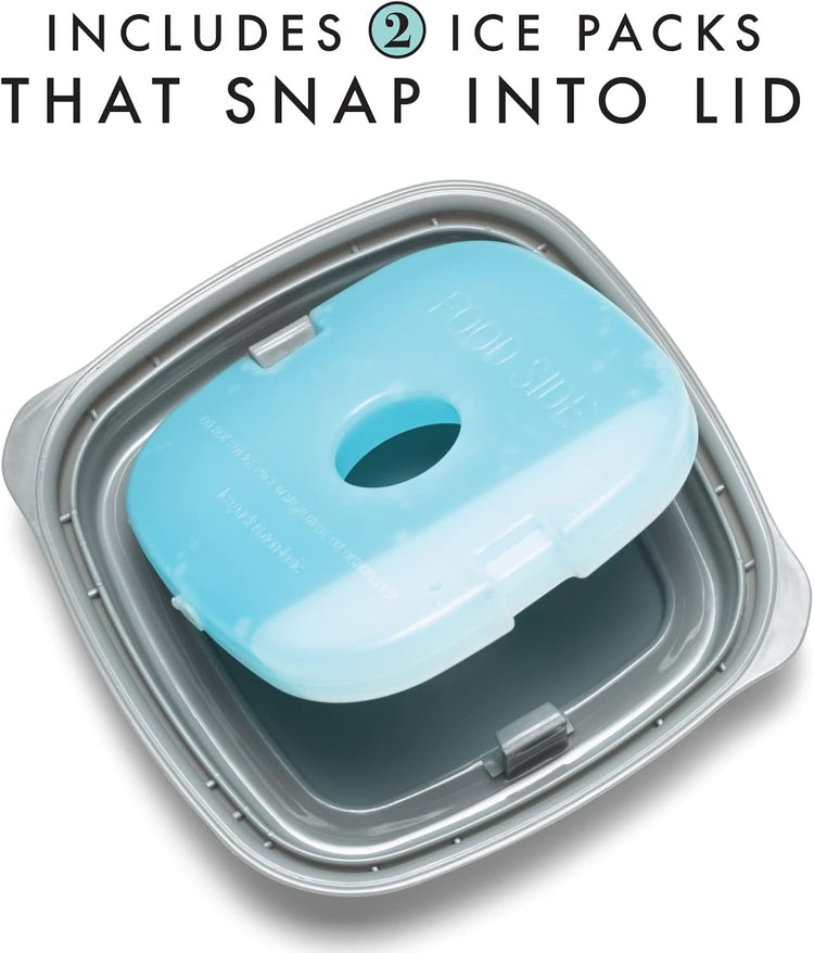 Fit & Fresh Small Plastic Containers With Lids 8 oz, Small Snack Containers With Lids, Reusable Leakproof Dressing and Condiment Containers With Two Attachable Ice Packs, 4PK, Light