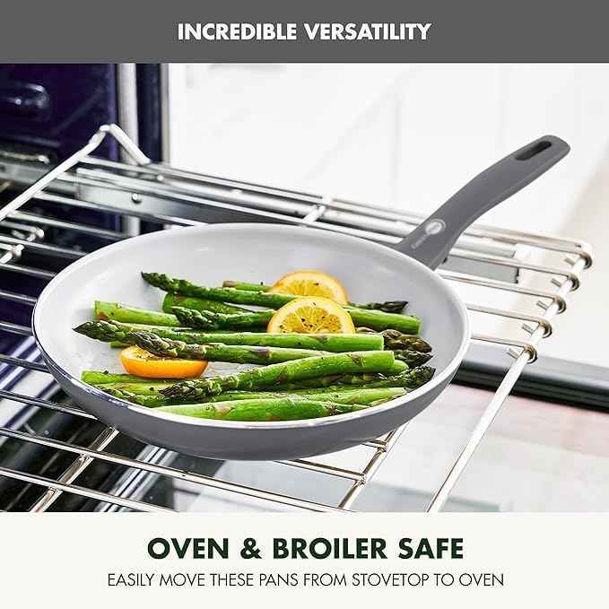 GreenPan Dover Healthy Ceramic Nonstick, 12 Piece Cookware Pots and Pans Set, PFAS-Free, Dishwasher Safe, Comfort Grip Handle, Gray