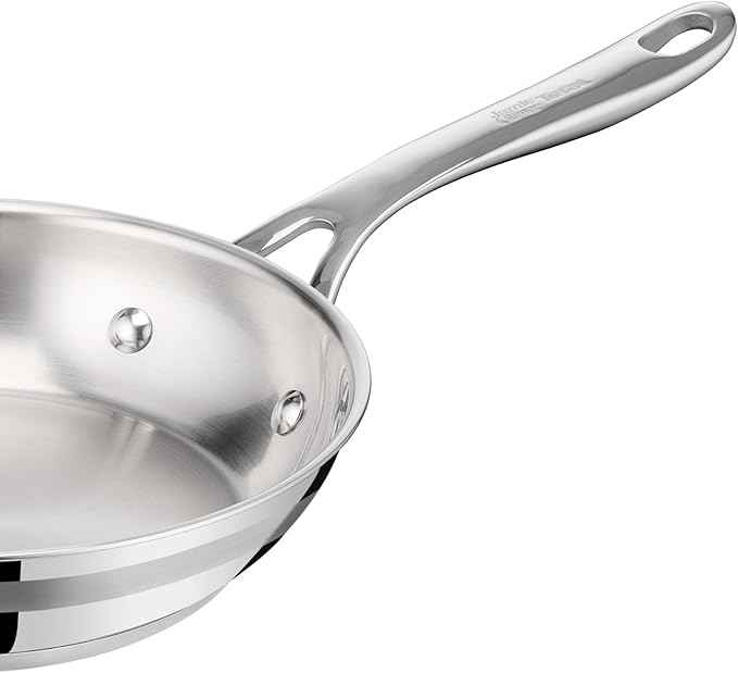 Jamie Oliver by T-fal Cook Smart 10-Piece Cookware Set, Uncoated Stainless Steel, Robust, Fast Heating, Even Cooking, Riveted Handle, Induction safe, Oven and dishwasher safe
