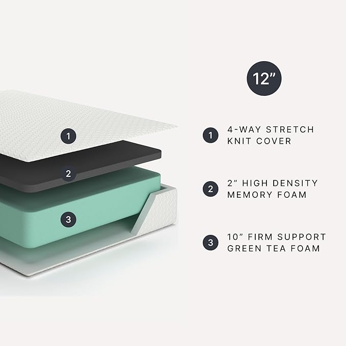 Signature Design by Ashley Chime Memory Foam 12" King Mattress with Thick Memory and Support Foam for Pressure Relief, Fiberglass Free, Mattress In A Box