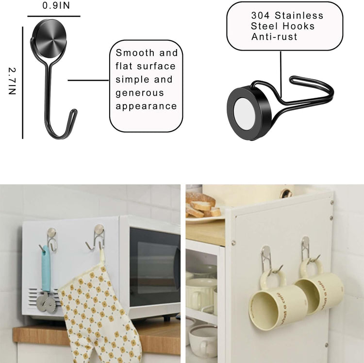 Magnetic Hooks, Magnet Hooks for Cruise Refrigerator Grill,Strong Magnets with Hooks for Home Kitchen, Garage Key Holder,8pack (Black,0.9in-1 15Lbs)
