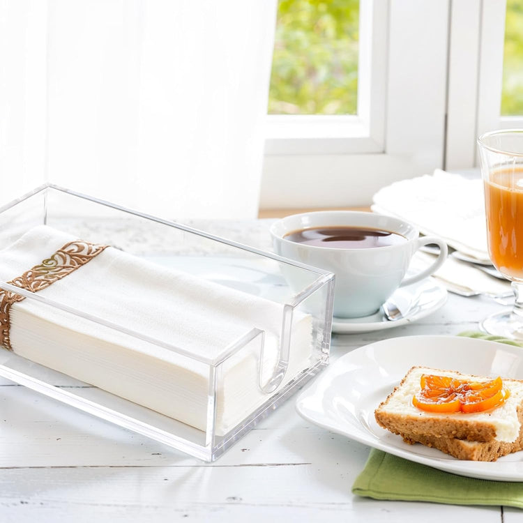 Rubtlamp 2Pcs Acrylic Napkin Holder Bathroom - 0.27Inch Thickness Clear Acrylic Guest Towel Holder - Hand Towel Tray for Kitchen, Parties, Weddings, Party, Hotel, Restaurant(Clear, 9”X5.5”X2.5”)