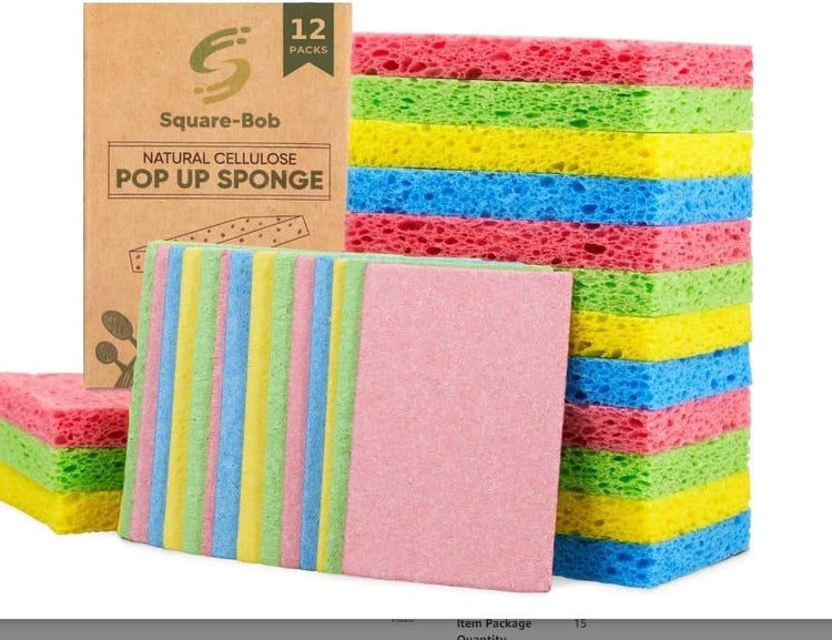 12 PCs Compressed Sponges Kitchen Non-Scratch – Highly Absorbent Kitchen Sponges for Dishes Cleaning, Countertop, Sink, Car –Biodegradable, Quick Drying Cellulose Sponges - Assorted Colors
