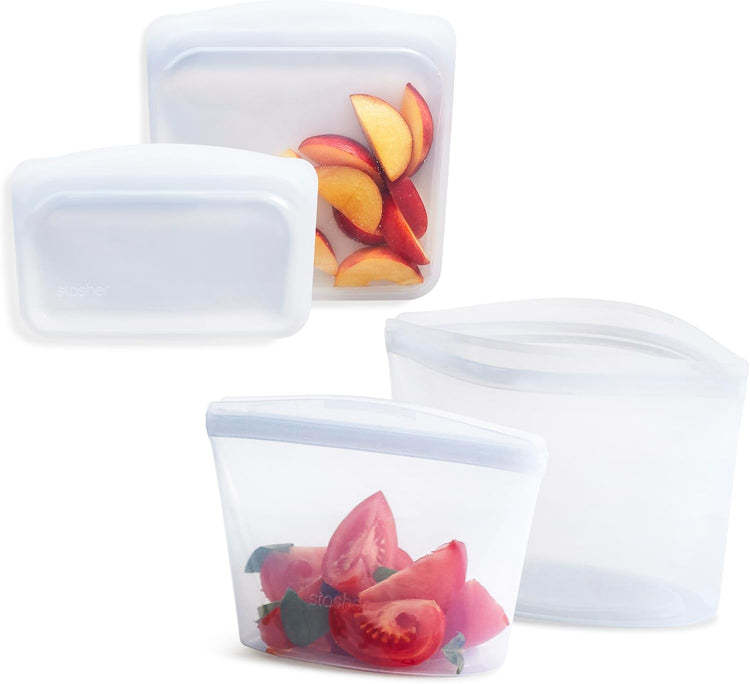 Stasher Premium Silicone Reusable Food Storage Bags, 4-Pack, Clear, Multi-Use Food Storage Bags, Lunch Bag, Travel Containers, BPA Free, Leak-free, Dishwasher-Safe, Eco-friendly