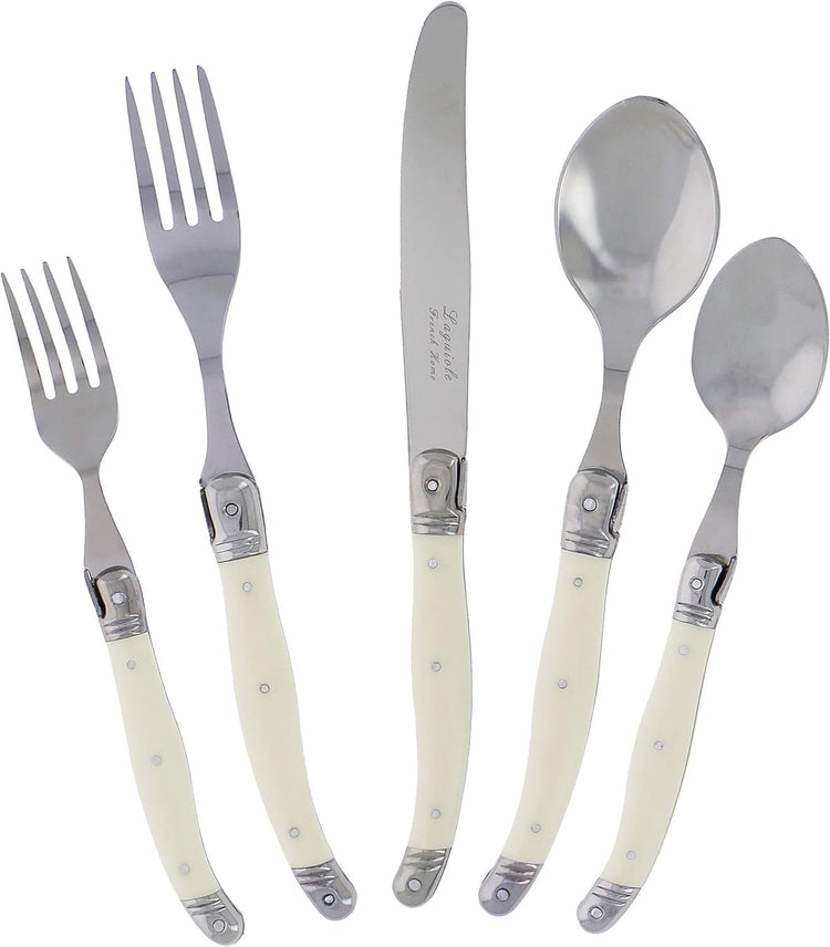 French Home Laguiole 20 Piece Flatware Set – Stainless Steel Flatware Set for 4 – Luxurious Ivory-Colored Utensil Set with Knives, Spoons and Forks