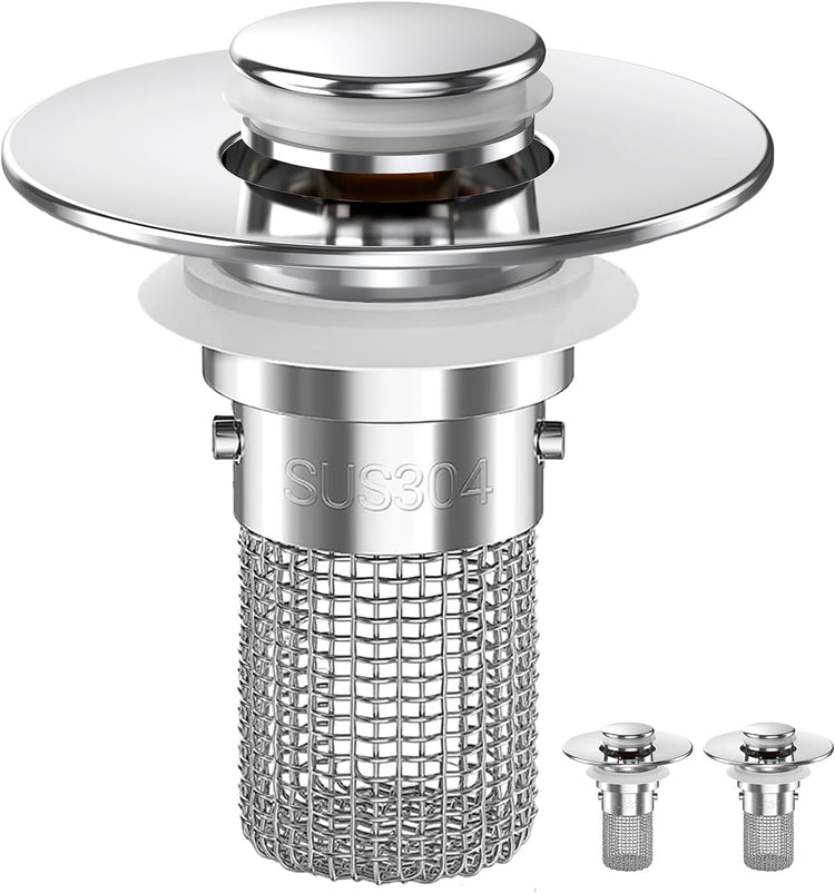 2PCS Sink Stopper Hair Catcher, Pop-up Sink Drain Strainer with Removable Stainless Steel Strainer Basket Hair Catcher, Bathroom Sink Strainer for Bathroom Sink Stopper Replacement.