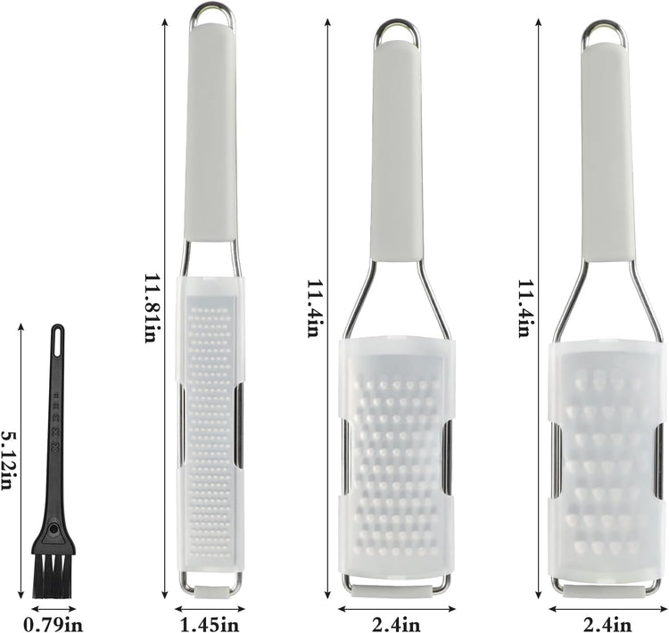 Cambom Lemon Zester Grater Three-piece Suit - Heavy Duty Kitchen Tool for Parmesan Cheese, Ginger, Garlic, Nutmeg, Chocolate, Vegetables,Fruits,Stainless Steel Grater Dishwasher Safe Clear