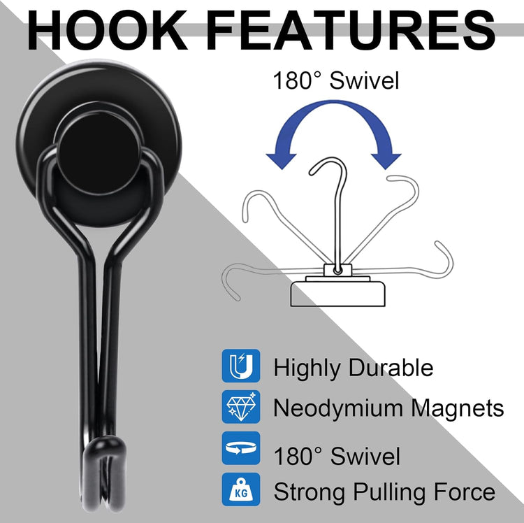 E BAVITE Swivel Swing Magnetic Hooks, 30LB(12pack) Refrigerator Magnet Hook,Strong Neodymium Magnets, Perfect for Refrigerator and Other Surfaces,60mm(2.36in) in Length