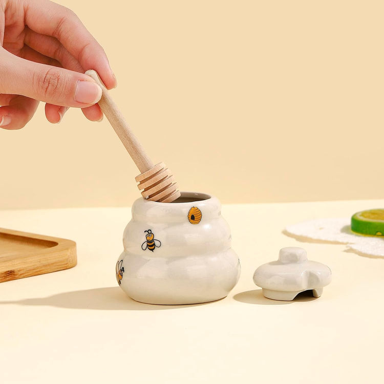 12 Sets Ceramic Bee-Happy Honey Pot with Dipper,Honey Jar Serving Set with Exquisiting Package for Wedding Favor,Bridal Shower Favor, Baby Shower Favor,Party Favor (12)