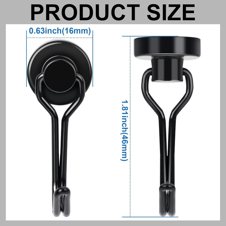 E BAVITE Swivel Swing Magnetic Hooks,30LB(20pack) Black Refrigerator Magnet Hook,Strong Neodymium Magnets Perfect for Refrigerator and Other Surfaces, 60mm(2.36In) in Length