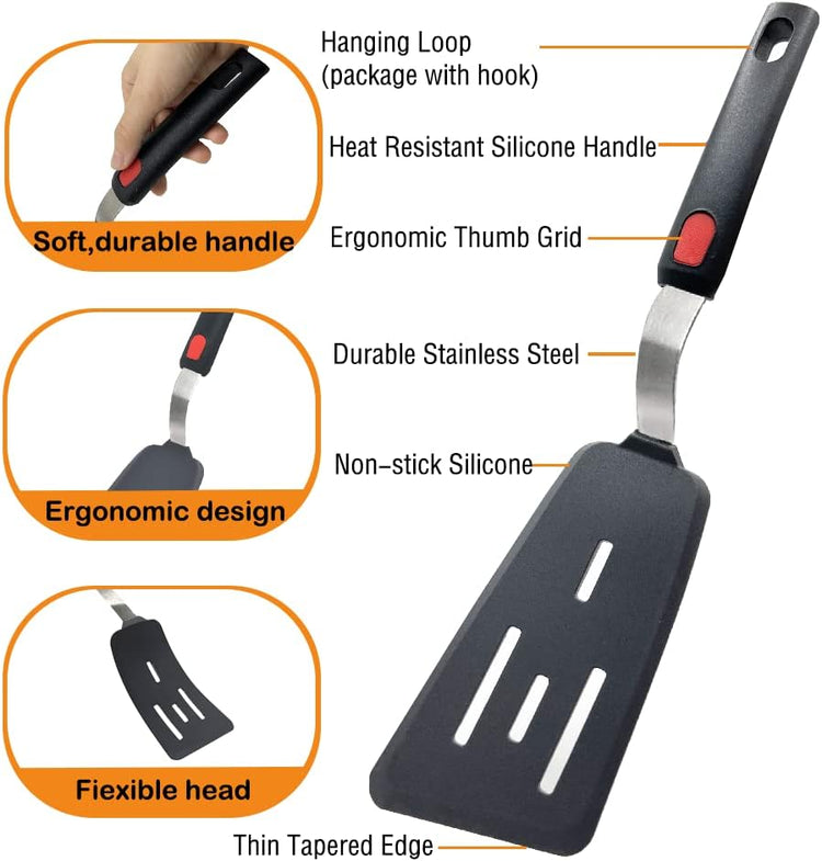 Silicone Spatula Turner Set of 4, Wiztoynia 600°F Heat Resistant Cooking Spatulas for Nonstick Cookware, BPA Free Rubber Spatula Large Kitchen Utensils Set for Egg, Pancake, Burger, Fish
