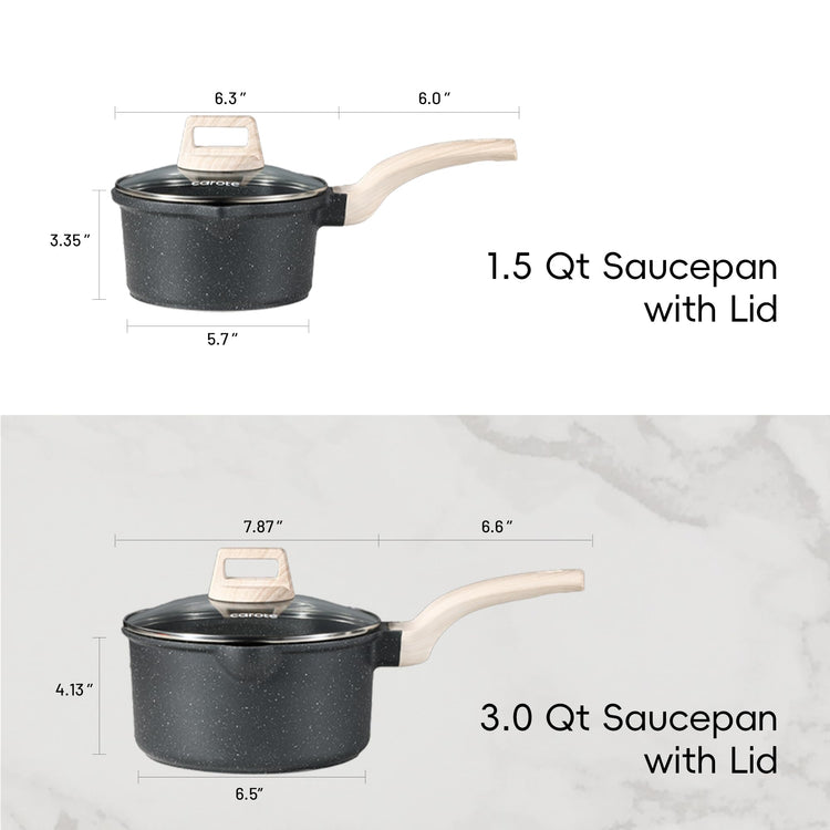 Nonstick 1.5Qt & 3.0Qt Sauce Pan Sets with Lid (2 Count)