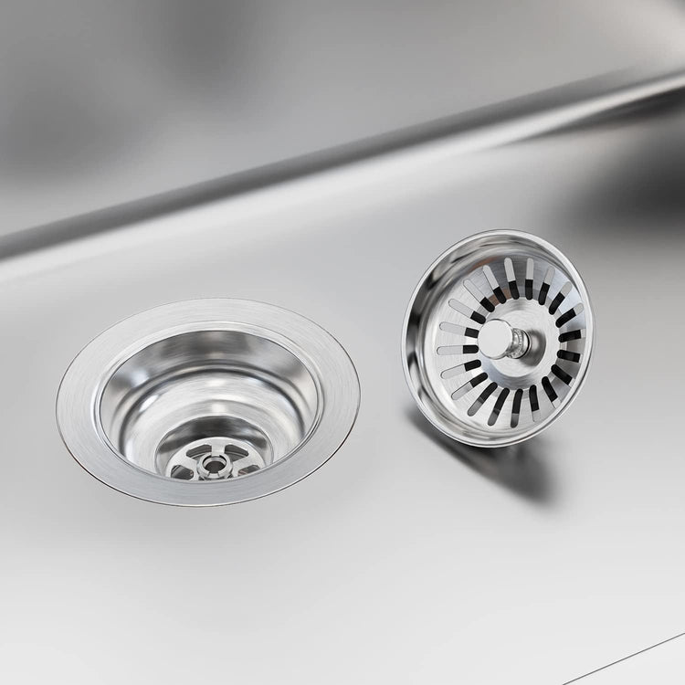 KONE Sink Drain Assembly, Kitchen Sink Drain Strainer Kit with Removable Strainer Basket Stopper, Universal fit USA Home/Commercial 3-1/2 Inch Standard Sink Drain Hole (Stainless Steel)