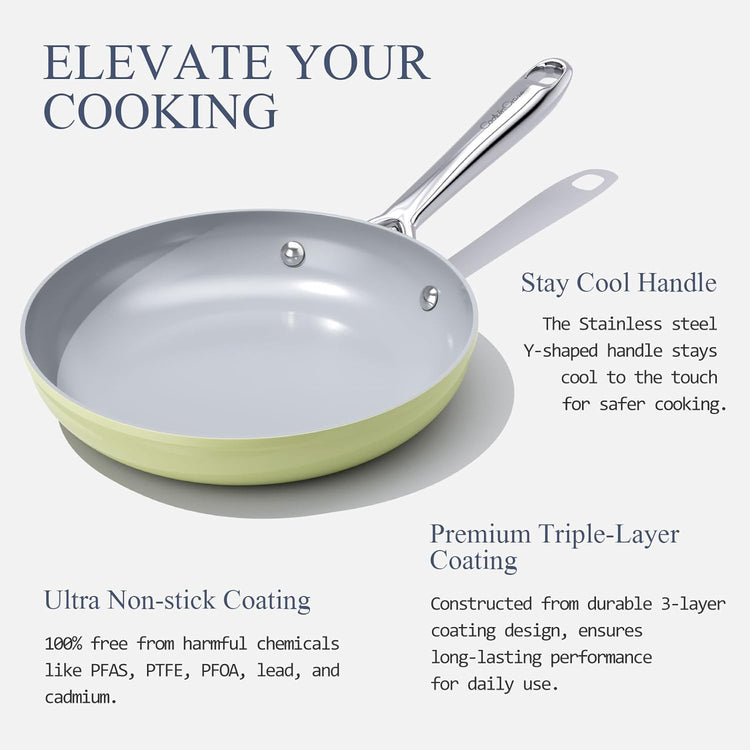 Nonstick Ceramic Frying Pan 8 Inch for Induction Cooktop - Non Toxic, PTFE/PFOA/PFAS Free, Oven & Dishwasher Safe up to 500ยฐF - Non Stick Egg Skillet with Stay-Cool Handle - Avocado Green