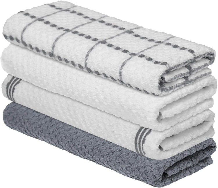 Artoid Mode Ring Spun Cotton Grey Kitchen Dish Towels, 15x25 Inch Ultra Soft Absorbent Quick Drying Household Cleaning Tea Towels Bar Towels Set of 4 - Nestoria