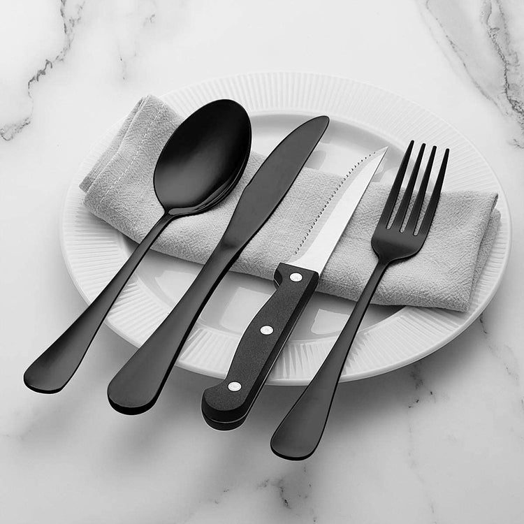 48 Piece Black Flatware Set with Steak Knives (8 Count)