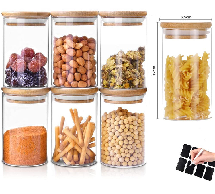 Glass Jars with Bamboo Wooden Airtight Lids 6oz 10oz Spice Jars Food Storage Containers for Home Kitchen
