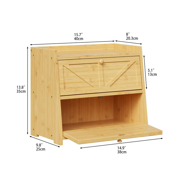 Vintage Double Layer Bread Box for Kitchen Counter Bamboo Bread Storage Container Large Capacity Bread Storage Bin