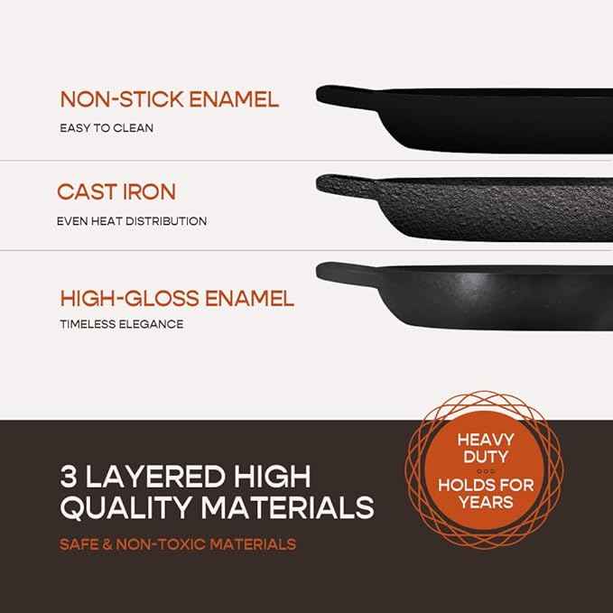 Enameled Cast Iron Dutch Oven for Professional Sourdough Bread Baking | 5.5 Quart Loaf Size Oval Cookware Pot with Lid | Triple-Layer Enamel Coating Pan with Non Stick Silicone Mat | Black