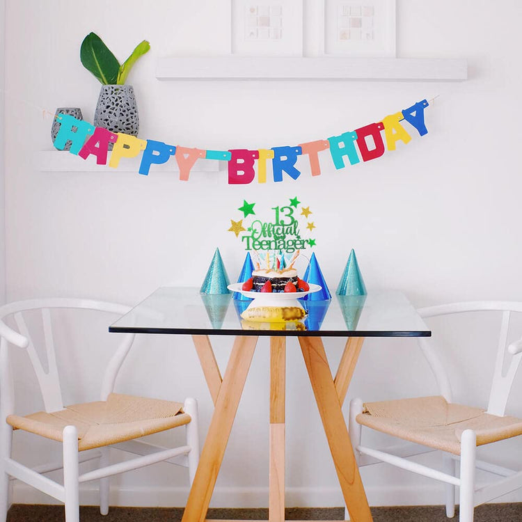 Green Gold 13th Birthday Cake Topper with Glittery Stars (7 Count)