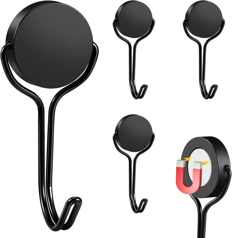 Magnetic Hooks,Heavy Duty 304 Stainless Steel Magnet Hooks for Cruise Refrigerator Grill,Strong Magnet with Hooks for Home Kitchen,Garage Toolbox Key Holder,4pack (Black,1.3in-1 40Lbs)