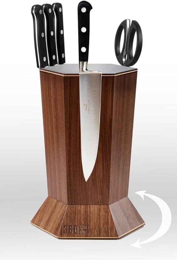 (Walnut) ROTATING Magnetic knife block - SeriousEats/ATK/Cooksillustrated BEST Universal Knife Block - handmade in Washington