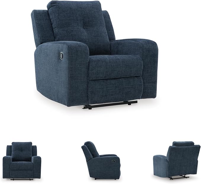 Signature Design by Ashley Danum Casual Manual Tufted Wall Hugger Recliner with Track Arms, Blue