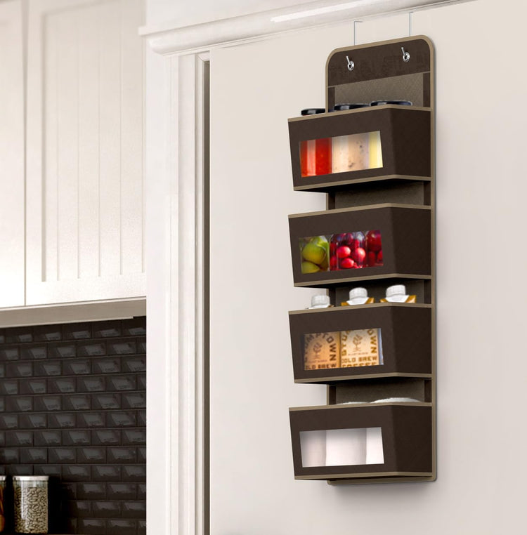 Simple Houseware 4 Clear Window Pocket Over Closet Door Storage Hanging Organizer for Bedroom, Bathroom, Pantry, Brown