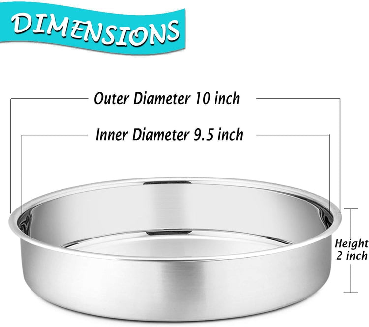 P&P CHEF 9.5 Inch Round Cake Pan Set of 3, Stainless Steel Round Baking Layer Pans Bakeware for Layer Birthday Cake, Fit Oven/Pots/Pressure Cooker, Leakproof & Dishwasher Safe, Silver